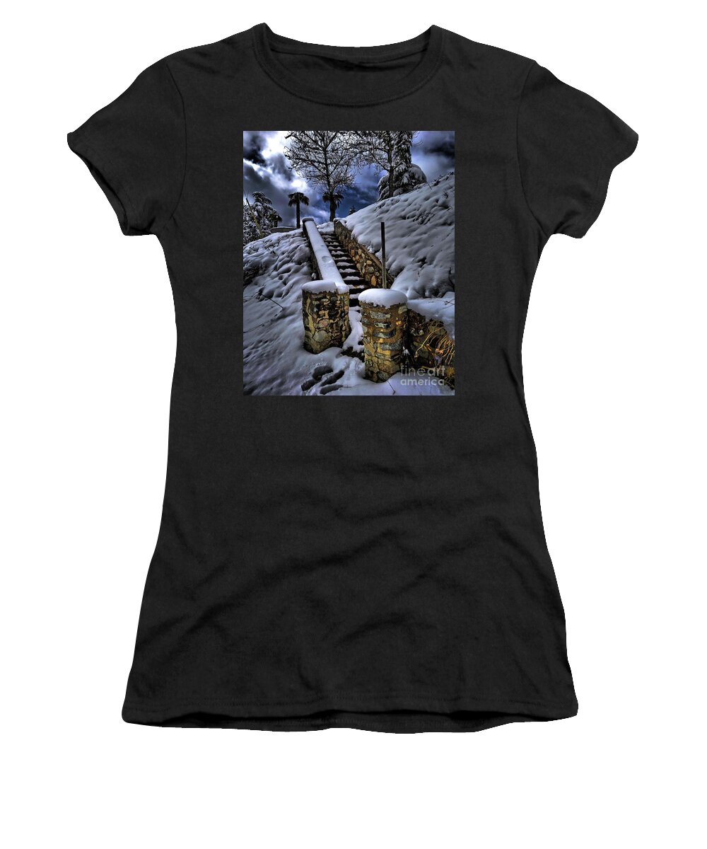 Snow Women's T-Shirt featuring the photograph Steps in the Snow by Alex Morales