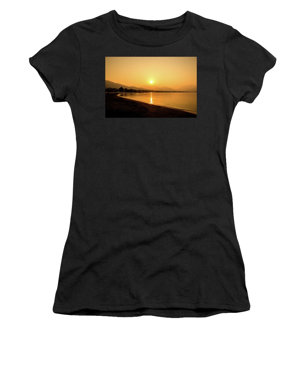 Sunrise Women's T-Shirt featuring the photograph Sunrise on the beach of Alanya by Sun Travels
