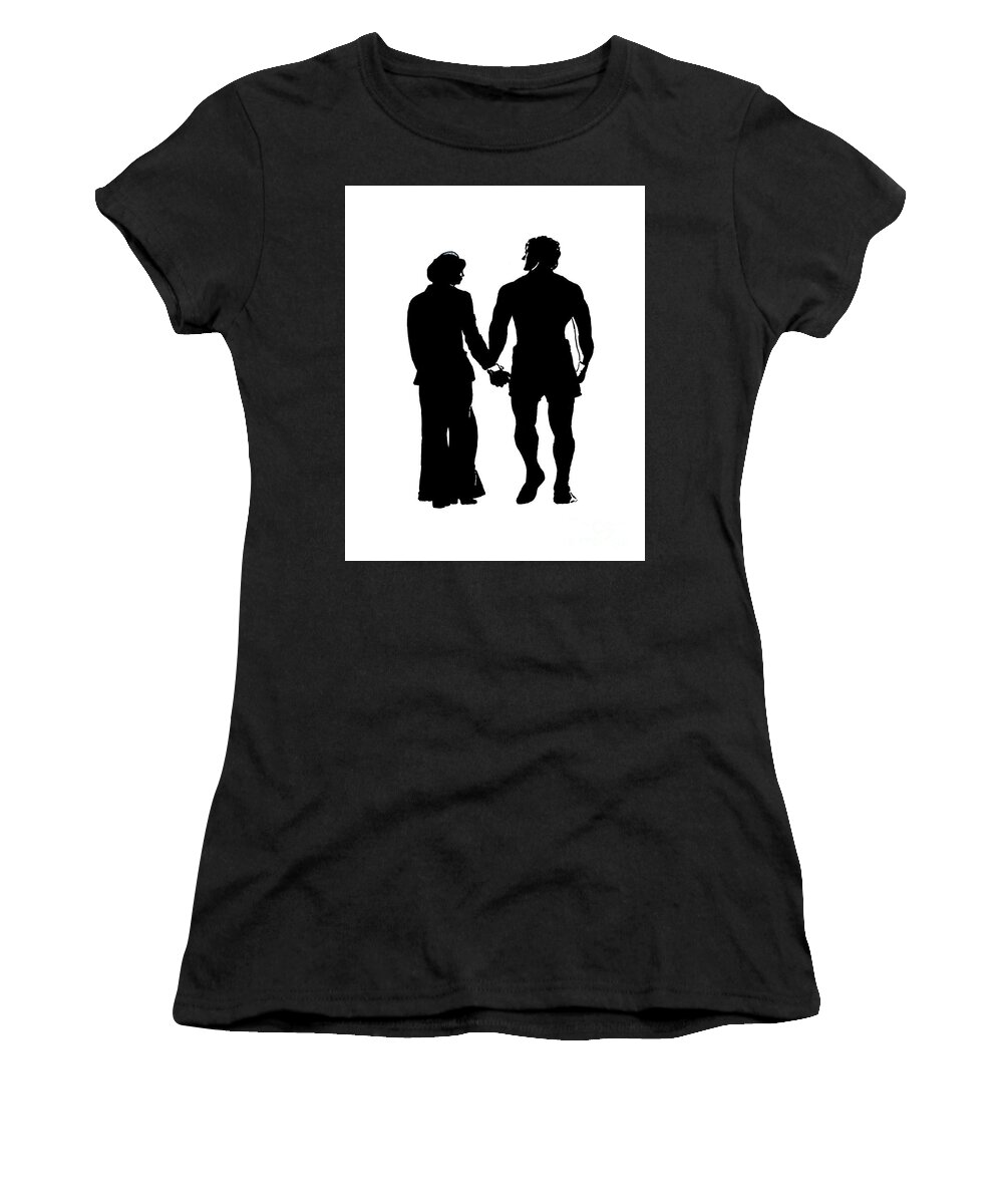 Sylvester Stallone And Talia Shire In Rocky Women's T-Shirt featuring the drawing Sylvester Stallone and Talia Shire in Rocky by Jim Fitzpatrick