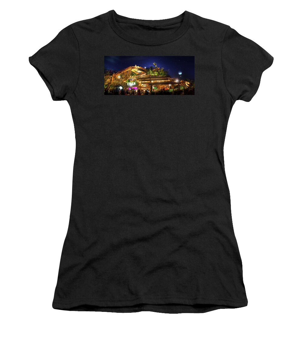 T-rex Cafe Women's T-Shirt featuring the photograph T-Rex Cafe at Disney Springs by Mark Andrew Thomas