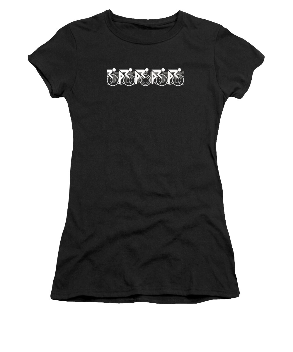 Action Women's T-Shirt featuring the digital art The Bicycle Race 2 White On Black by Brian Carson