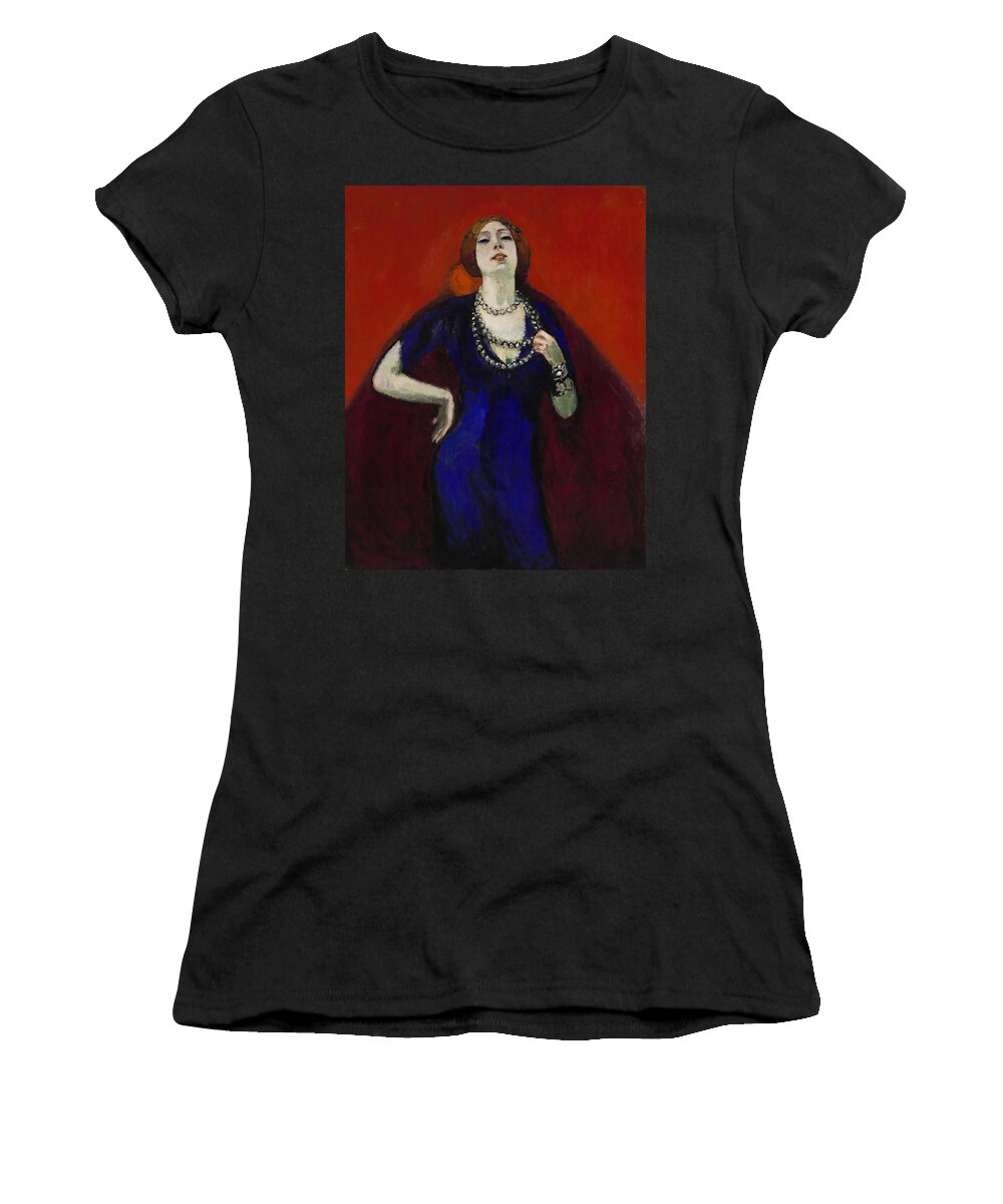 Kees Van Dongen Women's T-Shirt featuring the painting The Blue Dress. by Kees van Dongen -1877-1968-