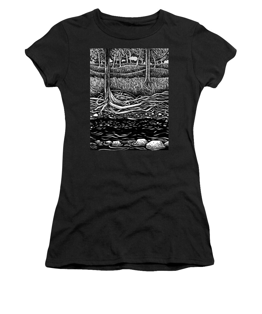 Drawing Women's T-Shirt featuring the drawing The course of waters by Enrique Zaldivar
