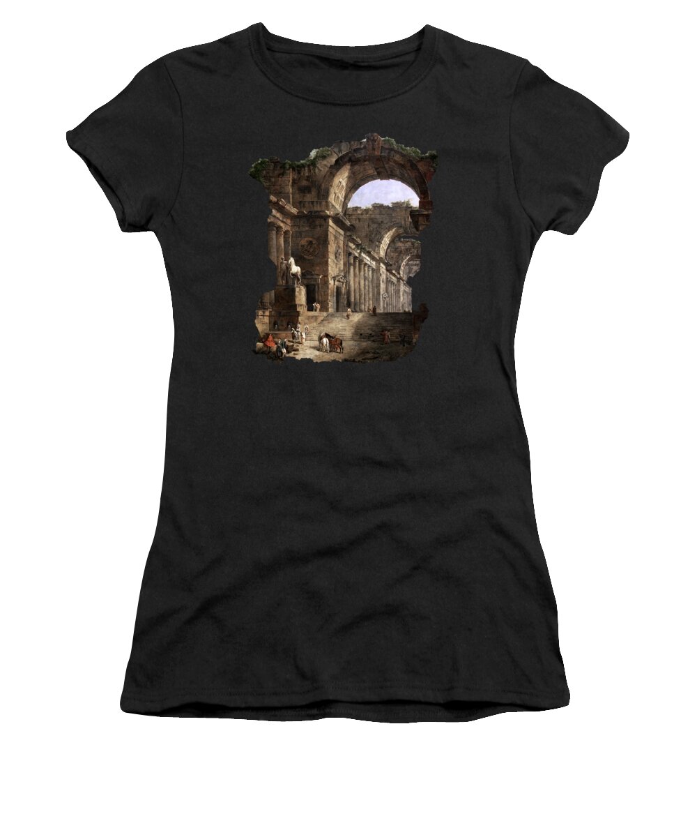The Fountain Women's T-Shirt featuring the painting The Fountains by Hubert Robert by Xzendor7