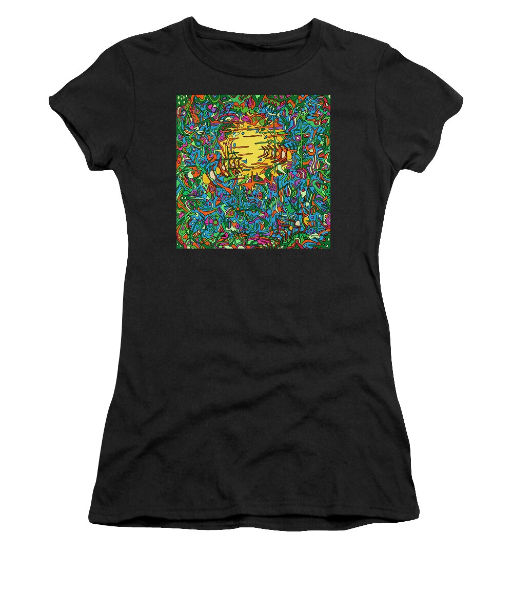 Pink Floyd Psychedelic Pop Art The Sun Women's T-Shirt featuring the painting The Great Gig in the Sky by Mike Stanko