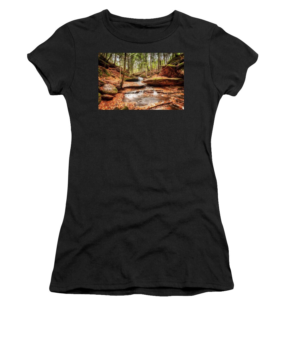 Waterfall Women's T-Shirt featuring the photograph The Magical Dells at Houghton Falls by Susan Rissi Tregoning