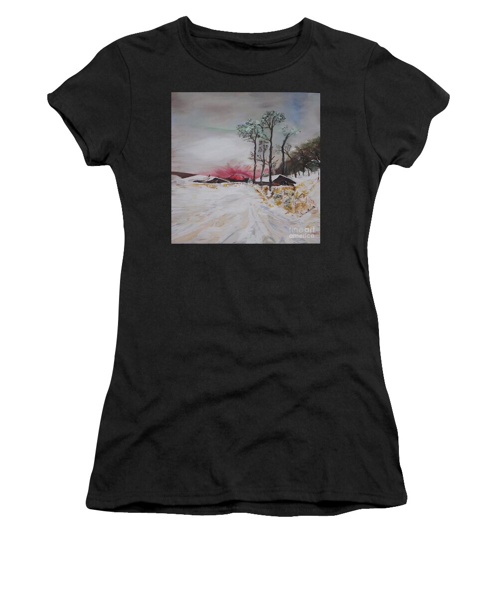 Acrylic Painting Women's T-Shirt featuring the painting The Red Sun by Denise Morgan