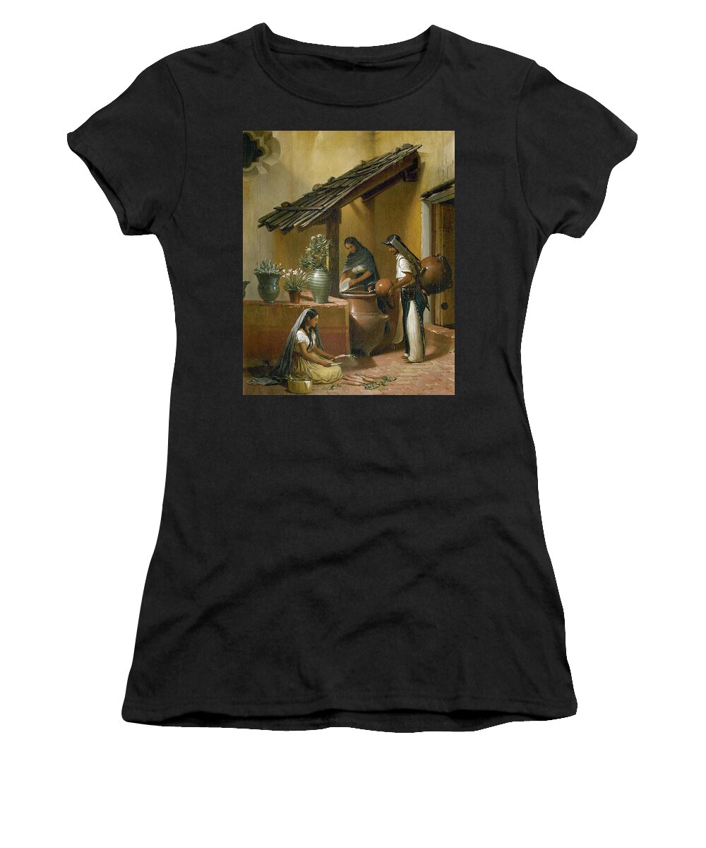1859 Women's T-Shirt featuring the painting The Water Place -Tortugo-, 1859, by Edouard Pingret. by Album