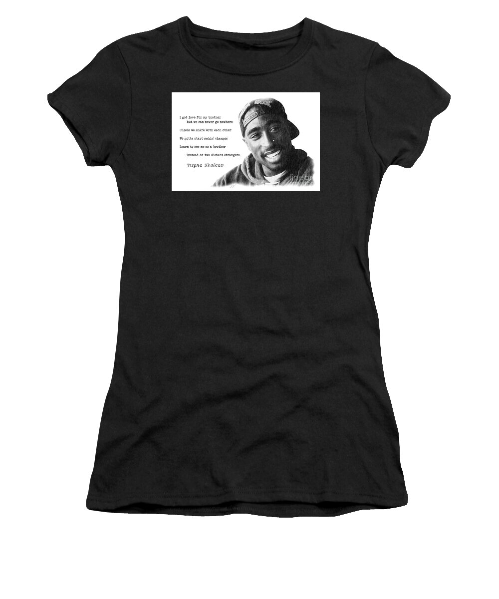2pac Women's T-Shirt featuring the drawing Tupac by Jonas Luis