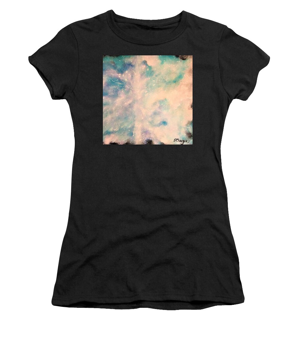 Space Women's T-Shirt featuring the painting Turquoise Cosmic Cloud by Esperanza Creeger