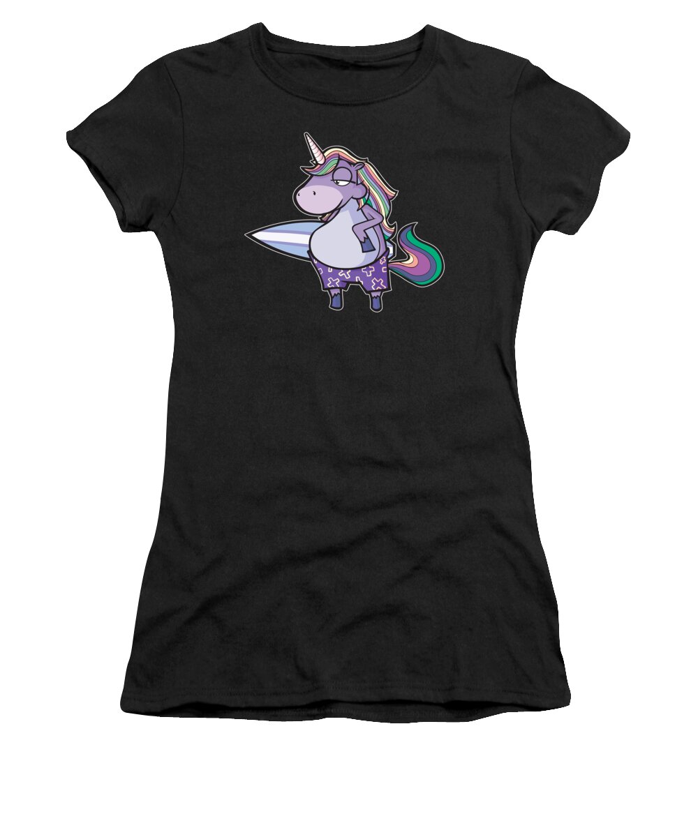 Mythical Creature Women's T-Shirt featuring the digital art Unicorn Surfer by Mister Tee