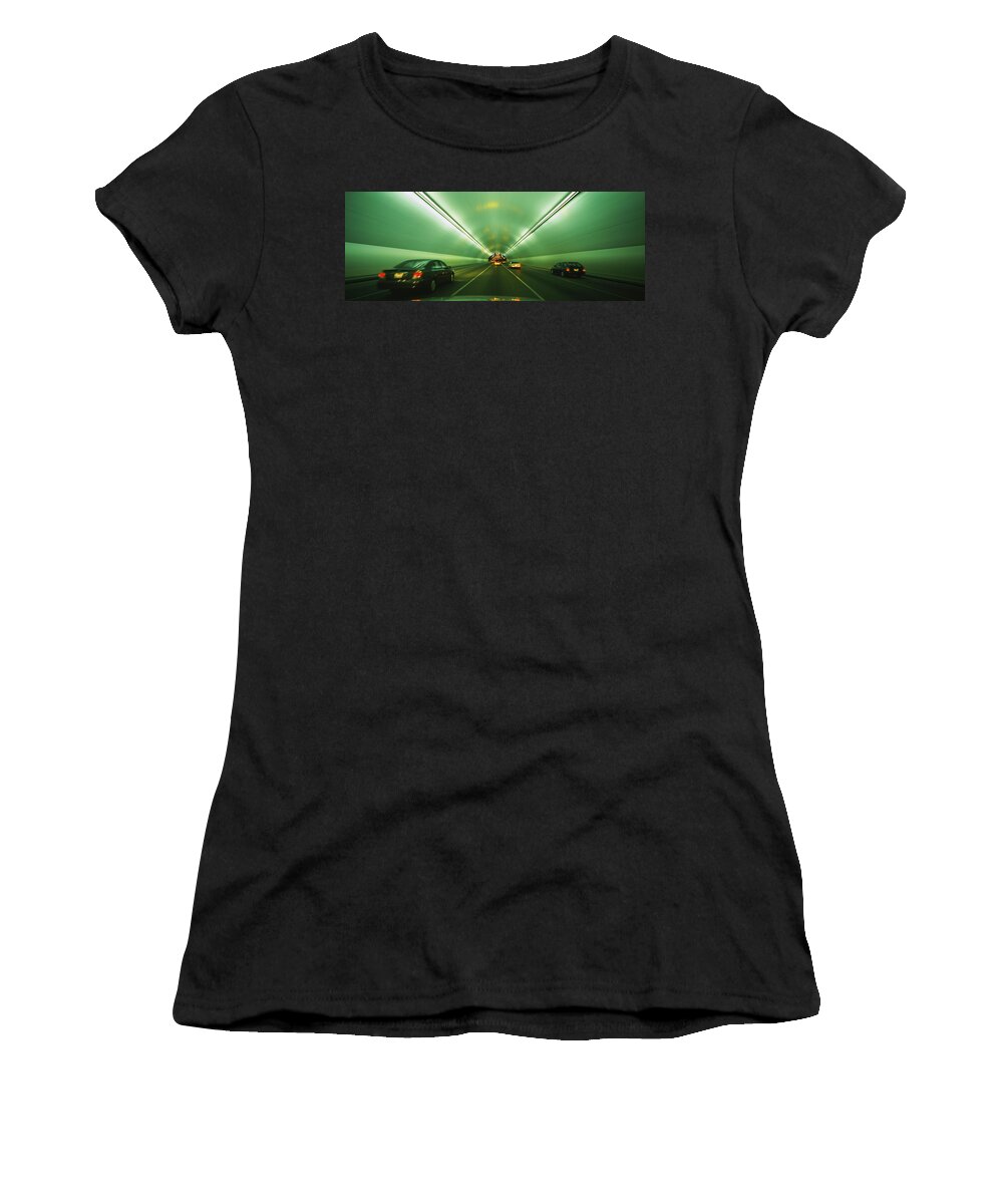 Photography Women's T-Shirt featuring the photograph Vehicles Passing Through A Tunnel, Bay by Panoramic Images