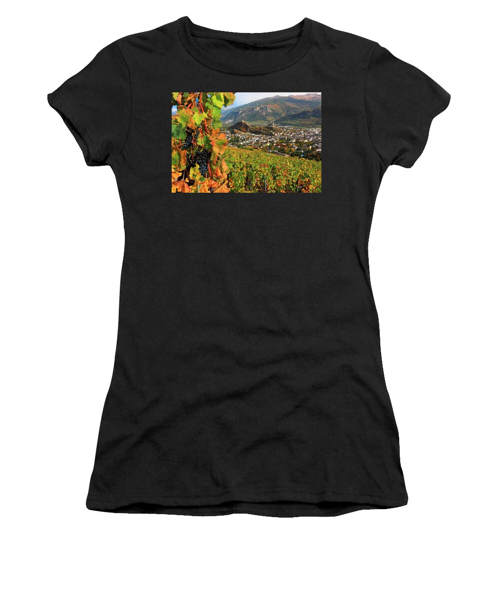 Estock Women's T-Shirt featuring the digital art Vineyard & Villagescape, Switzerland by Gunter Grafenhain