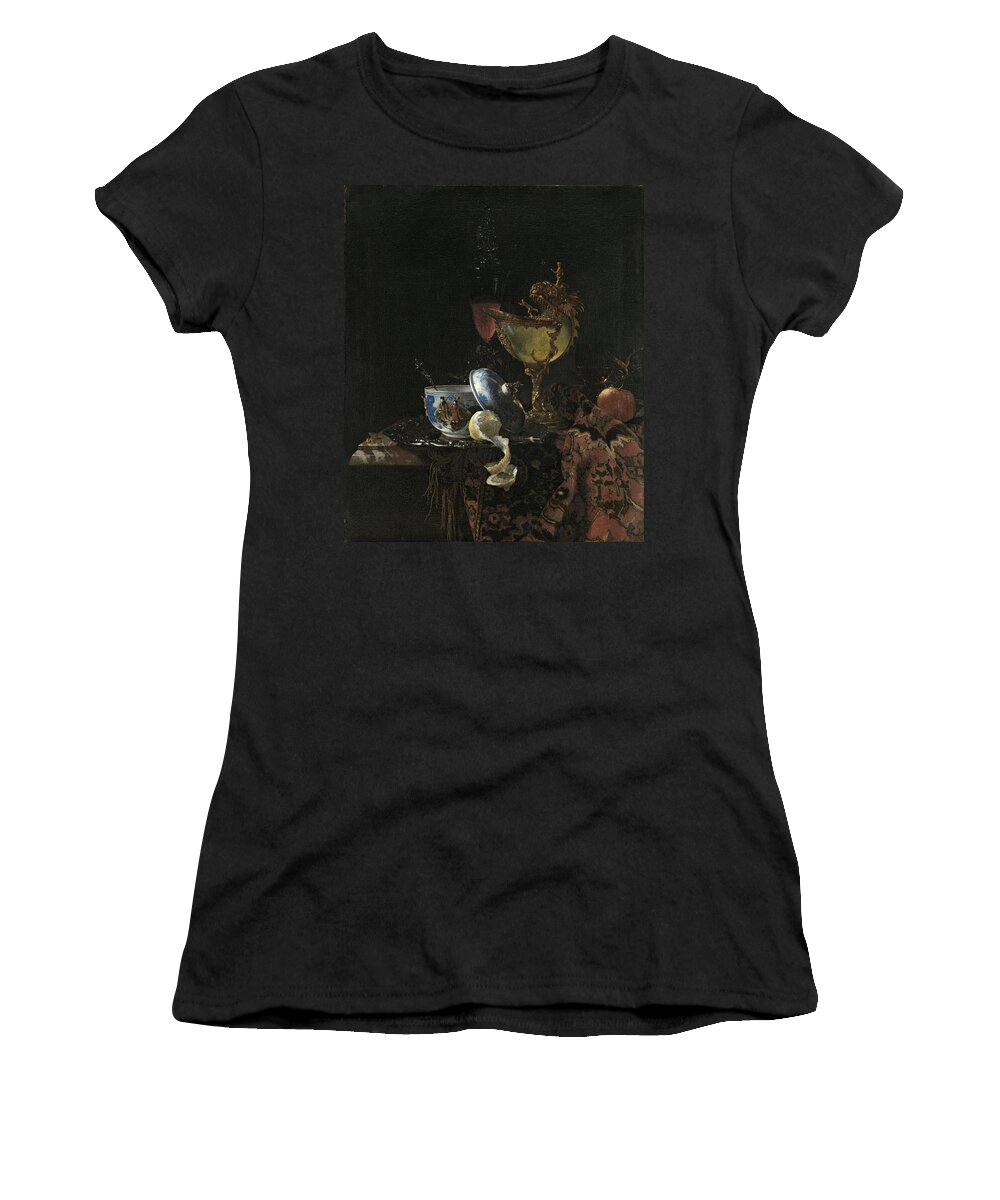 Canvas Women's T-Shirt featuring the painting Willem Kalf -Rotterdam, 1619-Amsterdam, 1693-. Still Life with a Chinese Bowl, Nautilus Cup and O... by Willem Kalf -1619-1693-