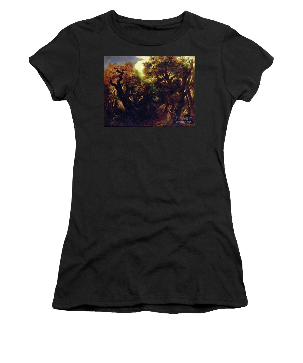 Christianity Women's T-Shirt featuring the painting Wooded Landscape With Hagar And The Angel, C.1645 by Jan The Elder Lievens