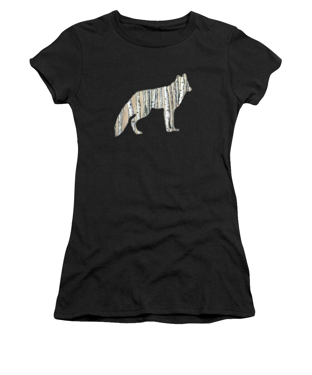 Timber Wolf Women's T-Shirt featuring the painting Woods Forest Lodge Wolf with Aspen Trees by Audrey Jeanne Roberts