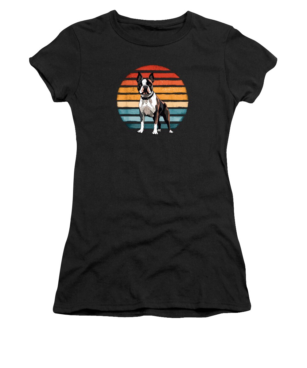 Boston Bull Terrier Women's T-Shirt featuring the digital art Boston Bull Terrier Vintage Dog Retro Dogs Owner #1 by Toms Tee Store