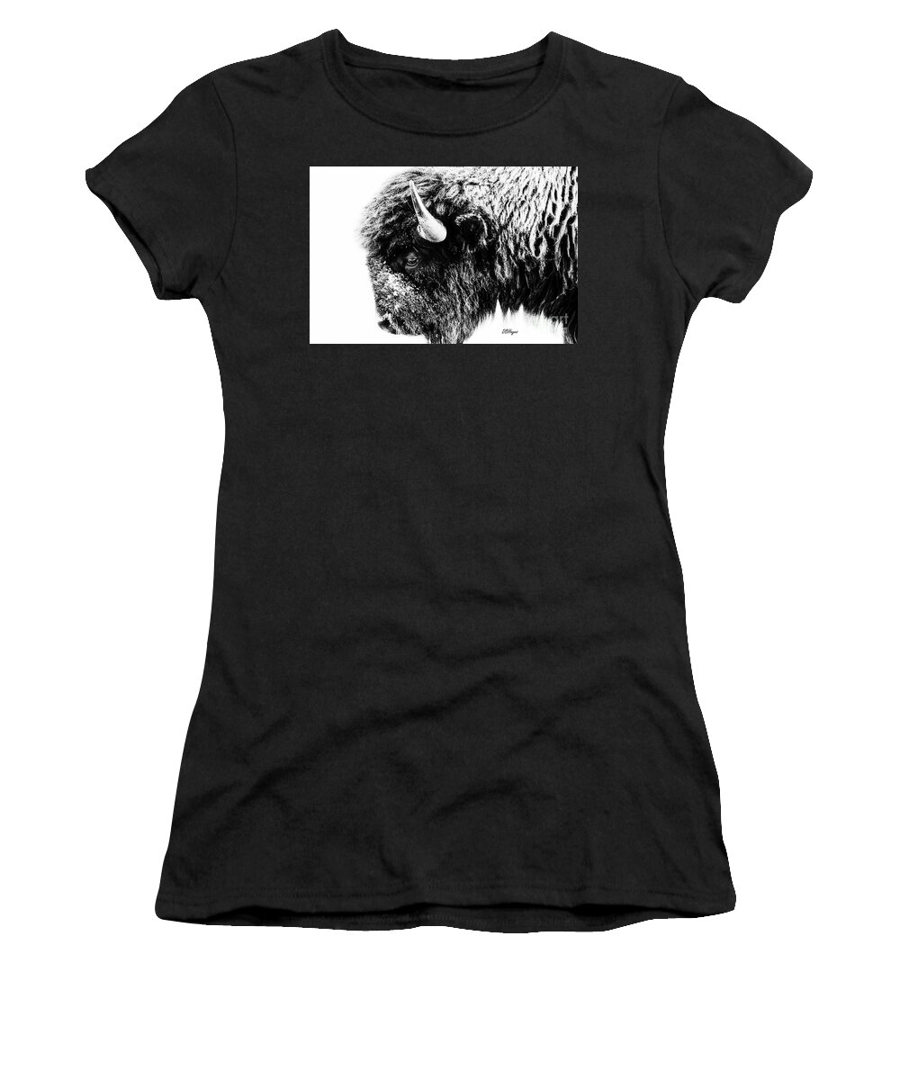 Buffalos Women's T-Shirt featuring the photograph Buffalo Black and White Portrait II by DB Hayes