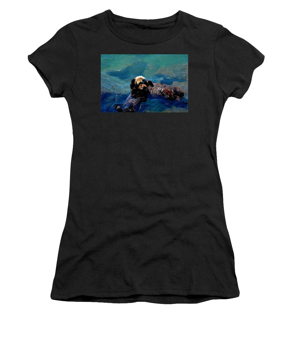 Otter Women's T-Shirt featuring the photograph High Five Sea Otter Morro Bay California #2 by Barbara Snyder