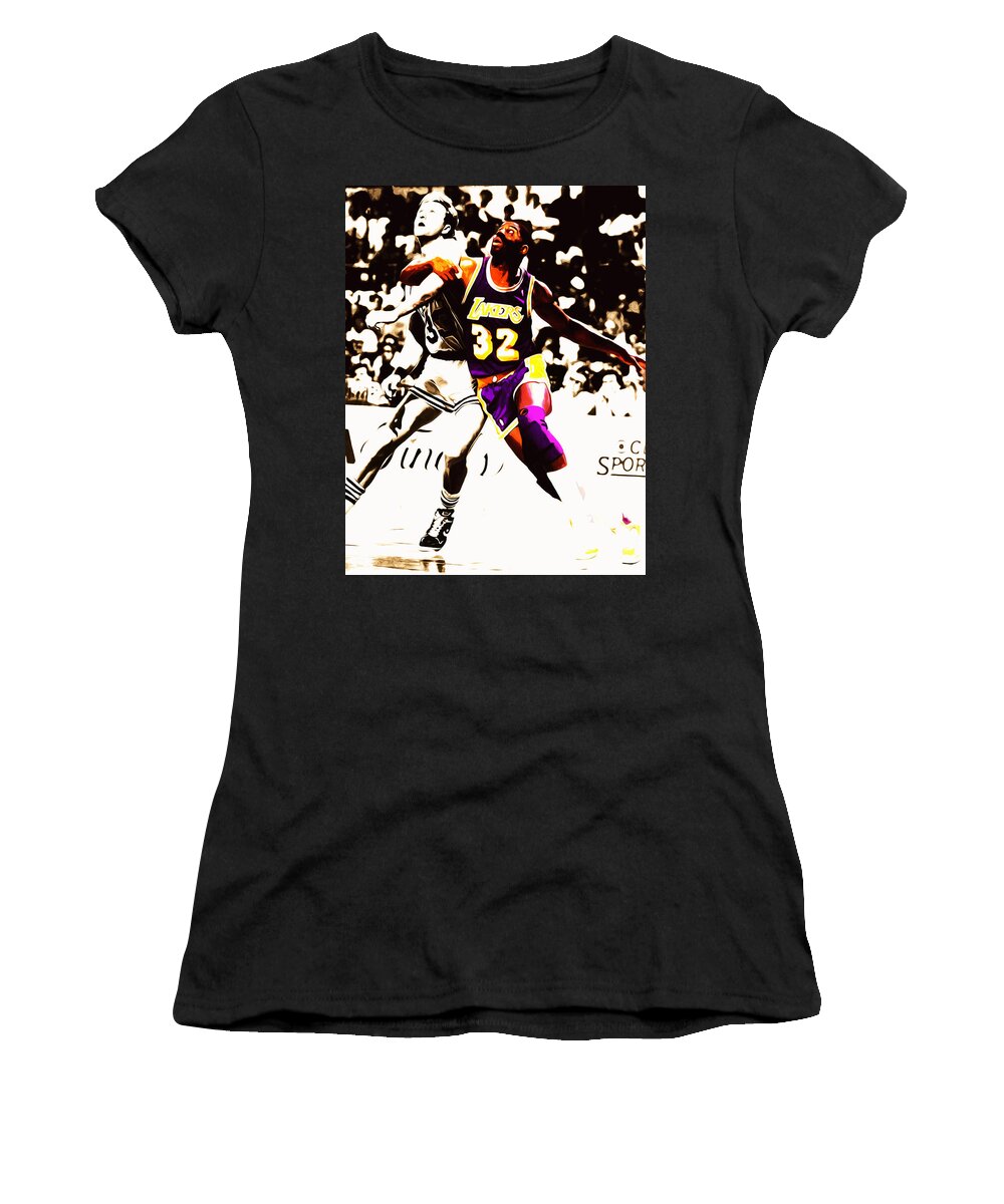 Magic Johnson Women's T-Shirt featuring the mixed media Magic Johnson and Larry Bird #2 by Brian Reaves