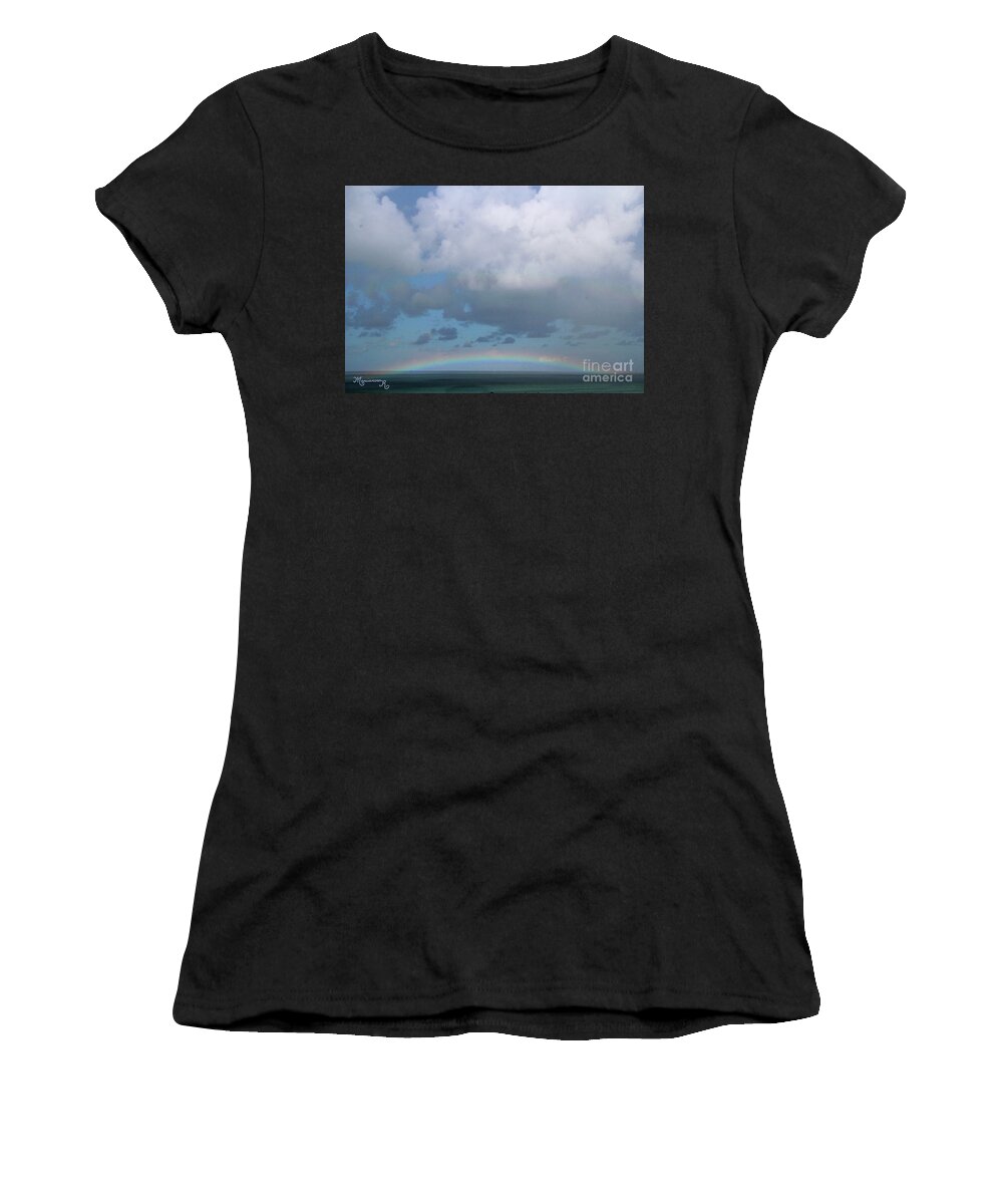 Seascape Women's T-Shirt featuring the photograph Rainbow over the Gulf of Mexico #1 by Mariarosa Rockefeller