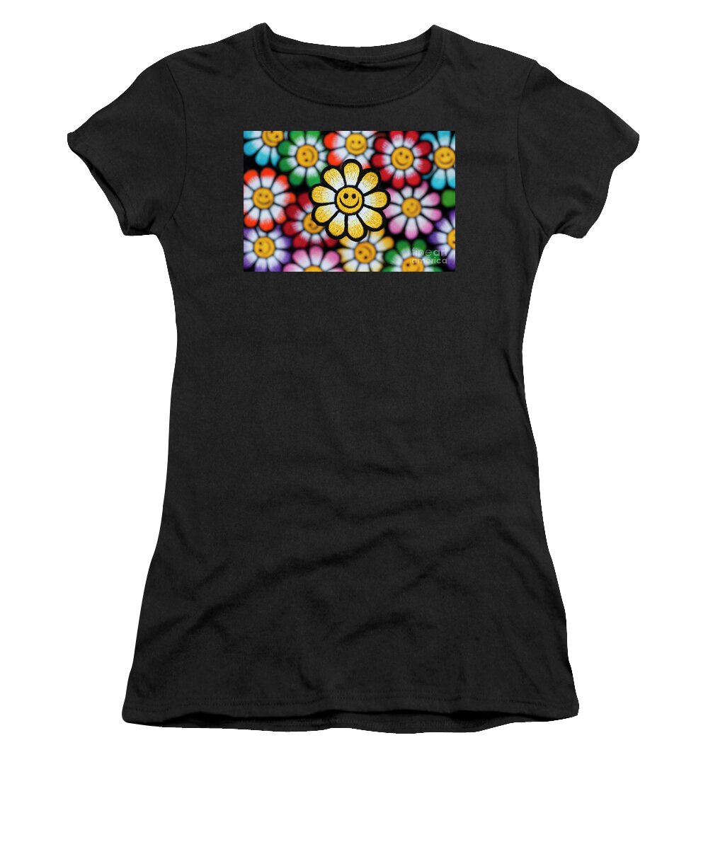 Smiley Face Women's T-Shirt featuring the photograph Smiley Yellow Flower Face #1 by Tim Gainey