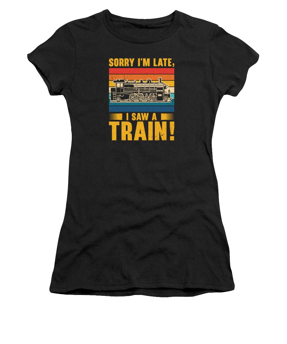 Train Women's T-Shirt featuring the digital art Train Locomotive Hobby Trainspotting Railfan #1 by Toms Tee Store