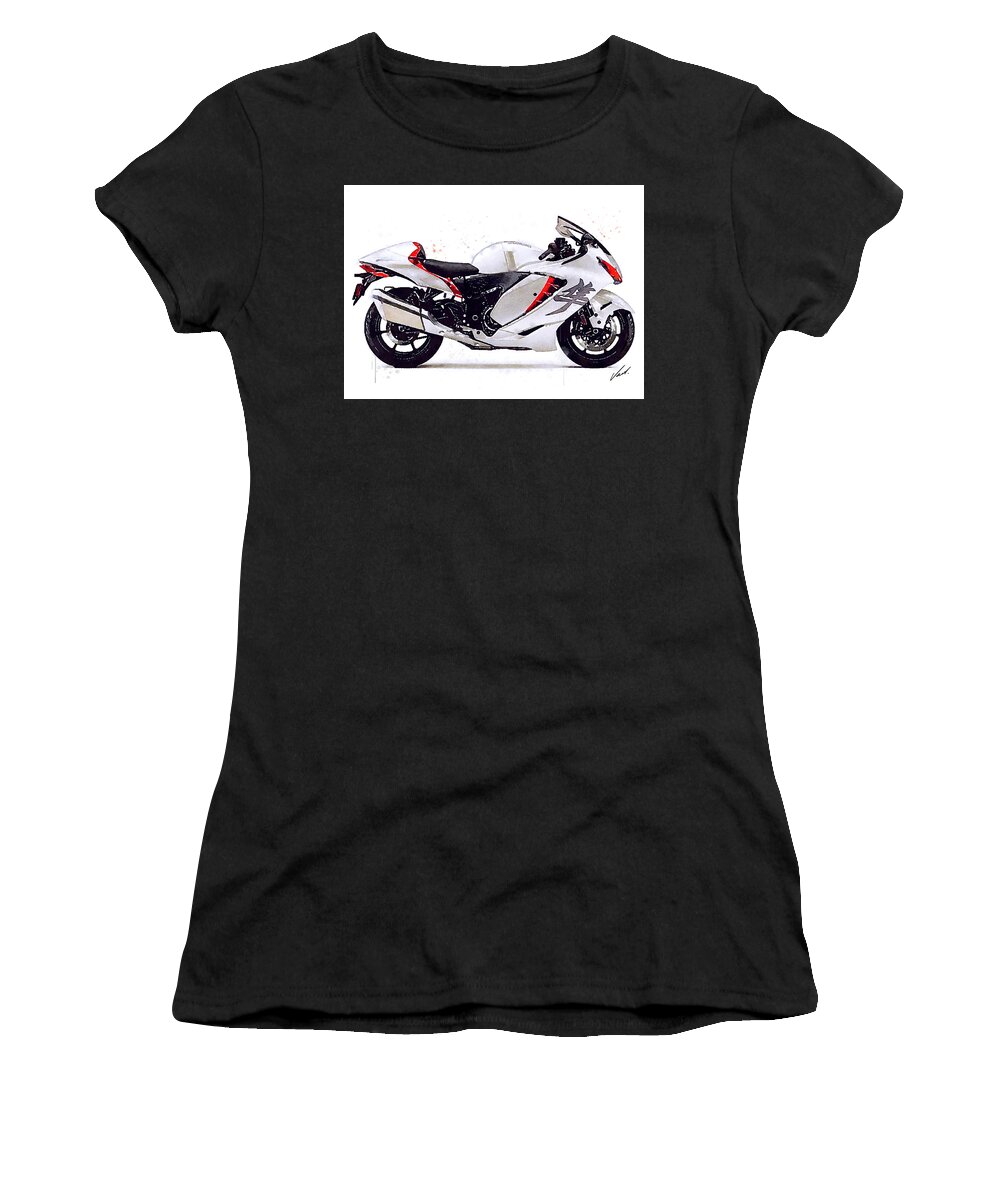 Sport Women's T-Shirt featuring the painting Watercolor Suzuki Hayabusa GSX 1300R motorcycle - oryginal artwork by Vart. by Vart Studio
