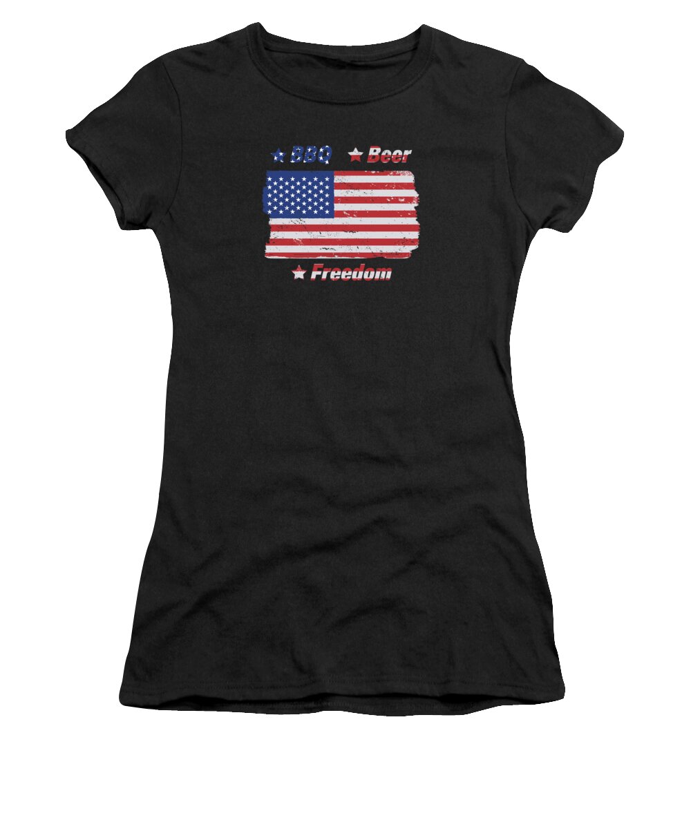 Bbq Beer Freedom Women's T-Shirt featuring the digital art BBQ Beer Freedom USA Flag Vintage Camouflage #10 by Toms Tee Store