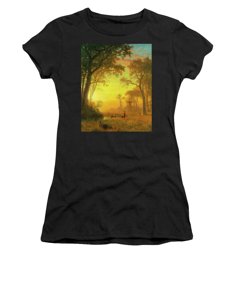 Light Women's T-Shirt featuring the painting Light in the Forest by Albert Bierstadt by Mango Art