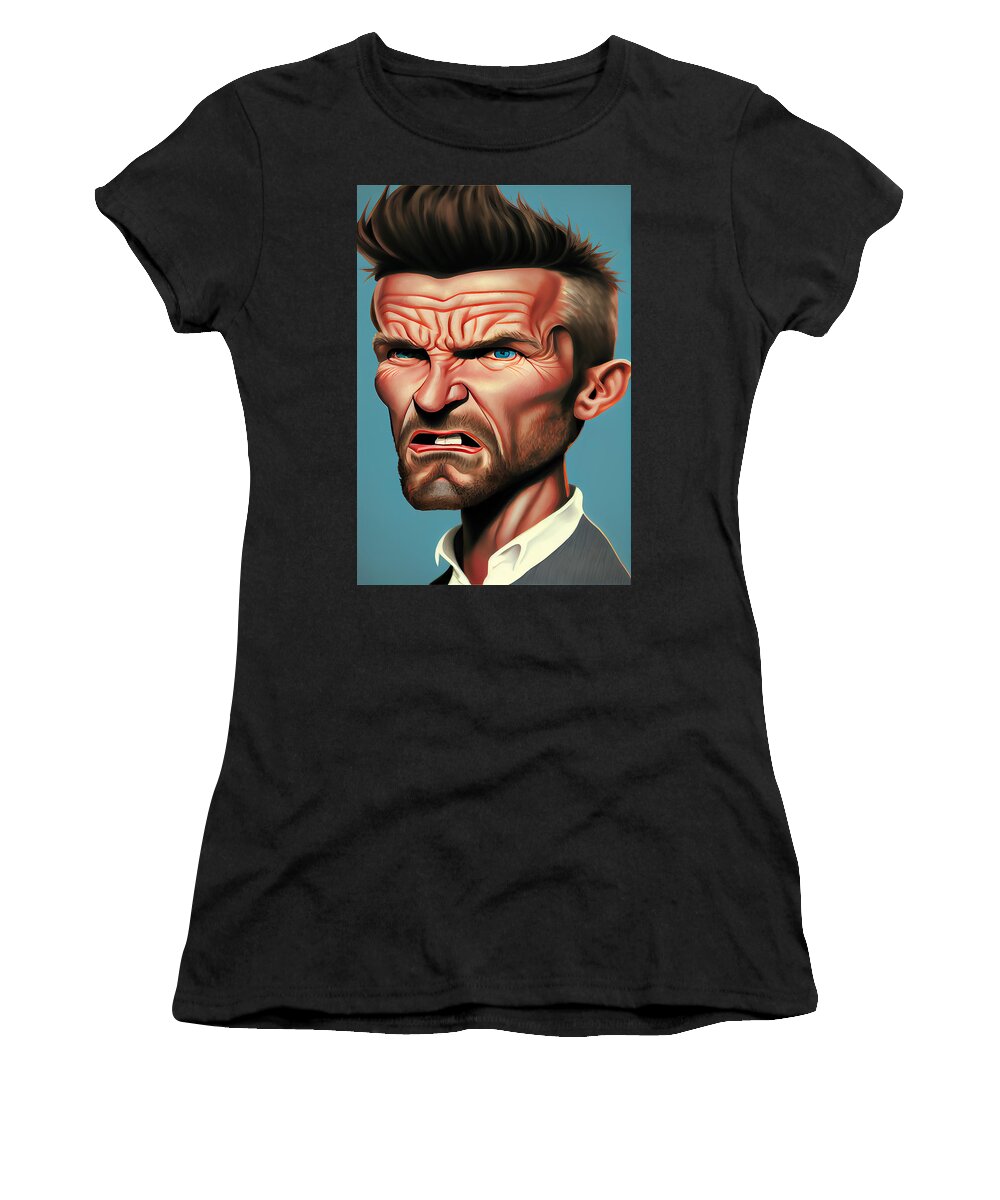 David Beckham Women's T-Shirt featuring the mixed media David Beckham Caricature #18 by Stephen Smith Galleries
