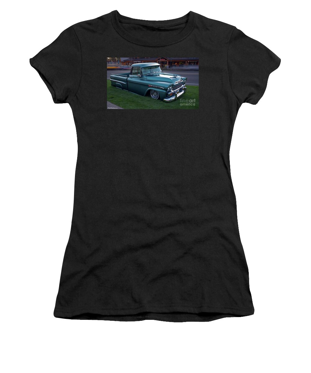 Gm Women's T-Shirt featuring the photograph 1958 Chevrolet Apache Fleetside 31 by PROMedias US