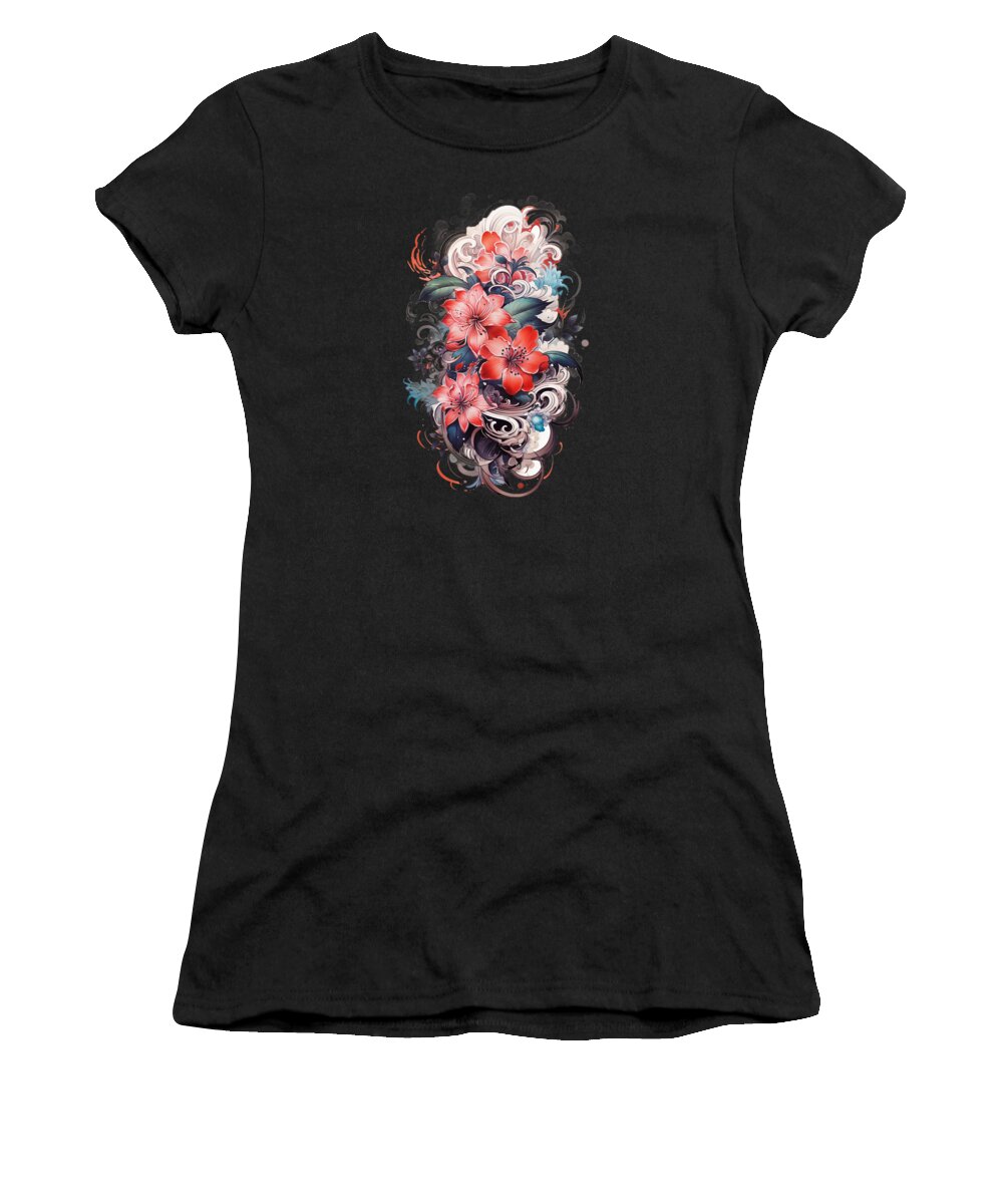 Japanese Women's T-Shirt featuring the mixed media Beautiful Japanese Tattoo style artwork #2 by World Art Collective
