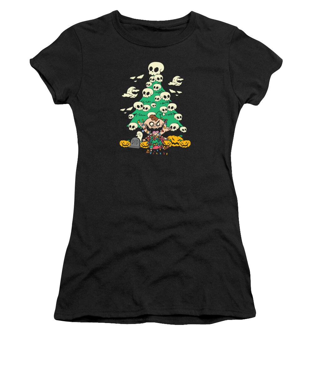 Evil Women's T-Shirt featuring the digital art Evil Christmas Elf Zombie Holiday Horror #2 by Toms Tee Store