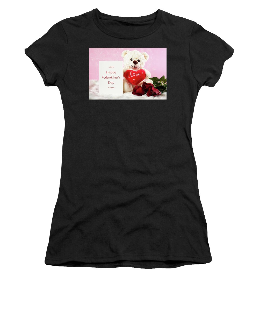 Valentine Women's T-Shirt featuring the photograph Happy Valentine's Day Bears With Love #2 by Milleflore Images