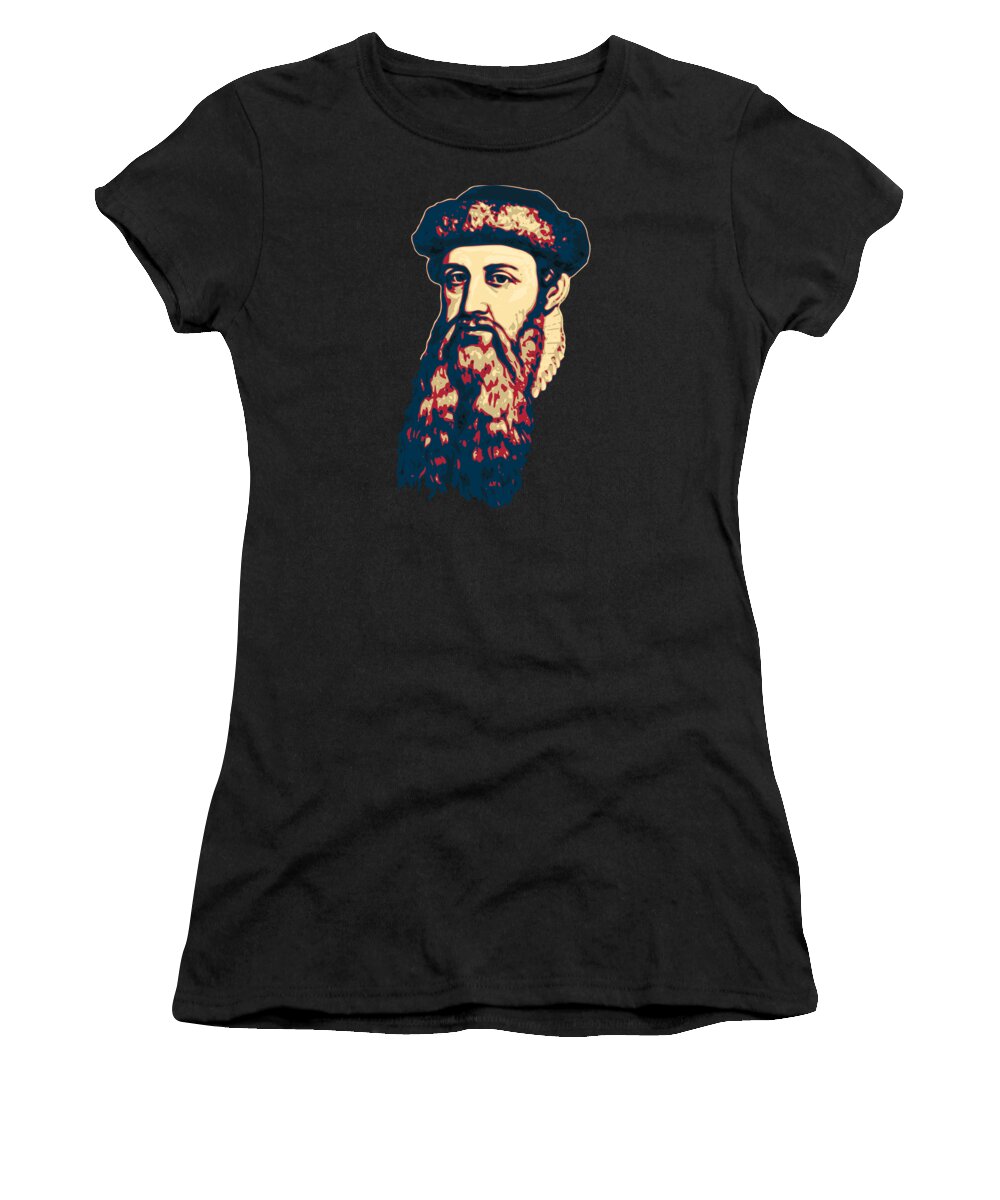 Johannes Women's T-Shirt featuring the digital art Johannes Gutenberg by Megan Miller