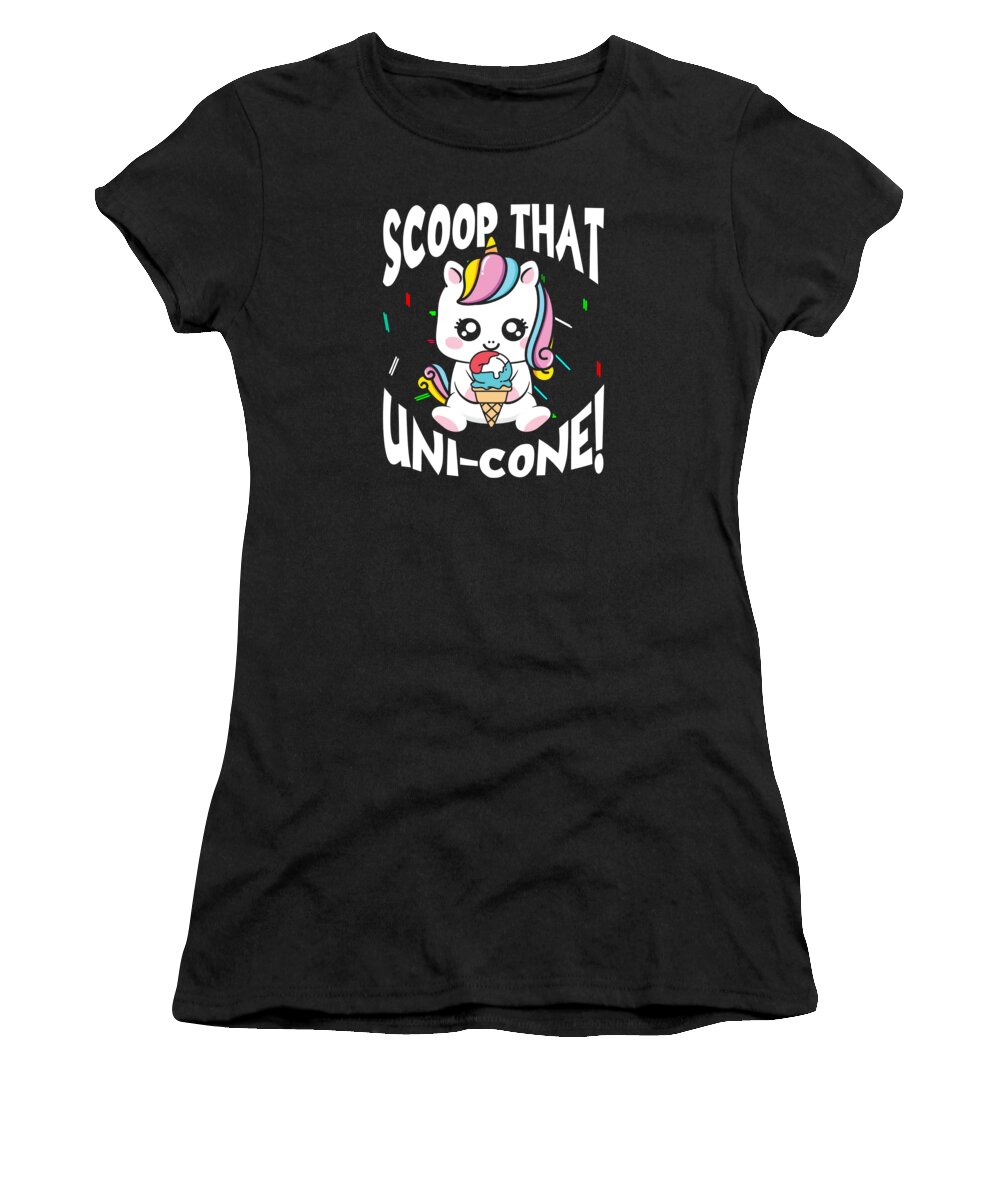Rainbow Women's T-Shirt featuring the digital art Rainbow Cute Unicorn Ice Cream Lover Mythical #2 by Toms Tee Store