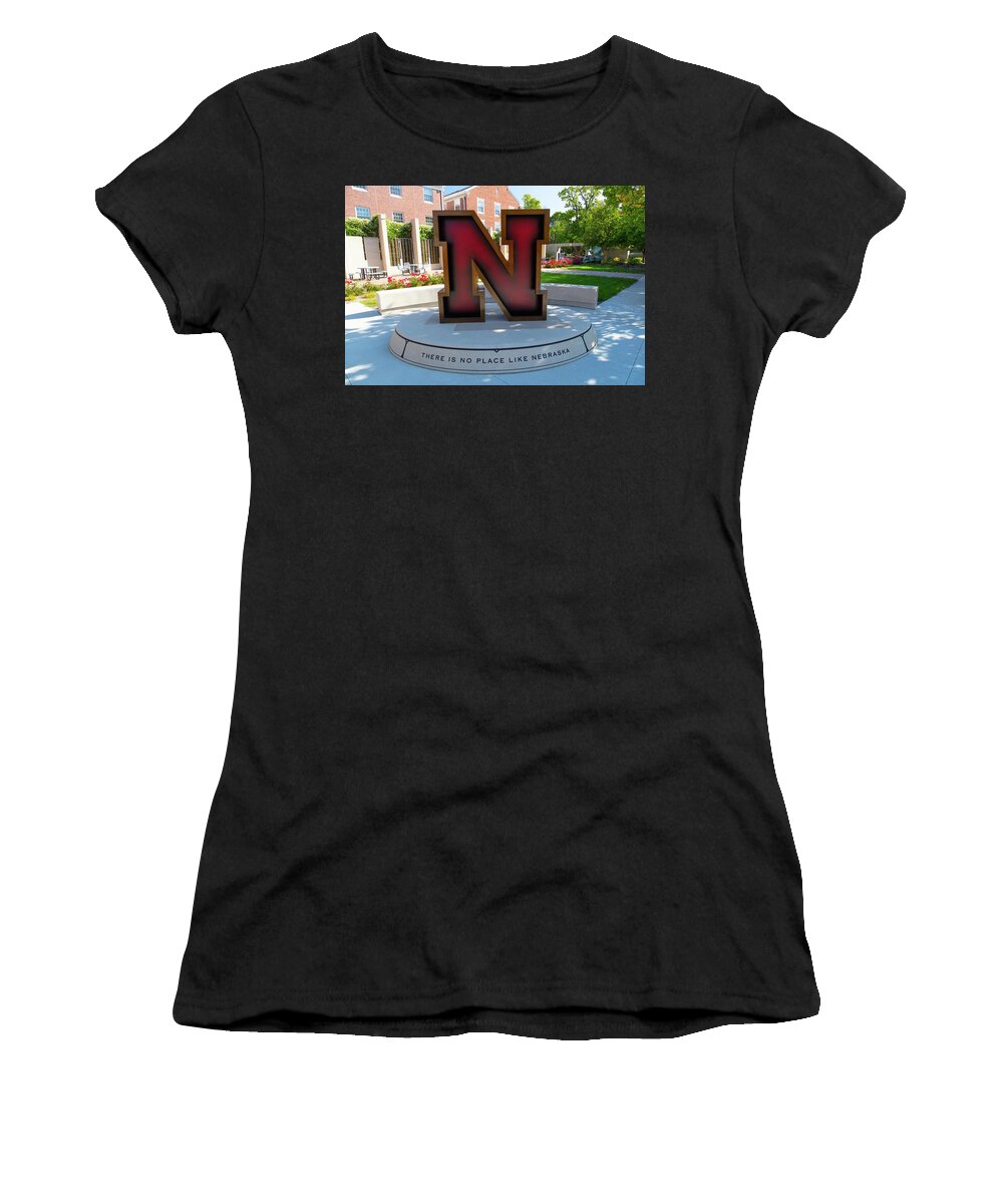 College Campus Tour Women's T-Shirt featuring the photograph Large Red N statue at the University of Nebraska #3 by Eldon McGraw