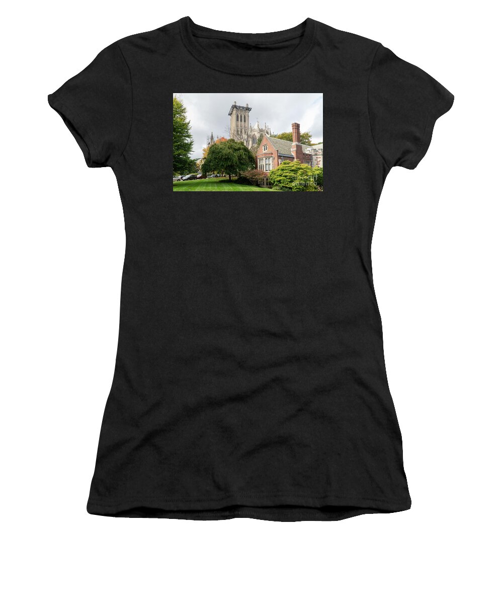 Christian Women's T-Shirt featuring the photograph At Washington National Cathedral in Washington, DC, USA, repairs #4 by William Kuta