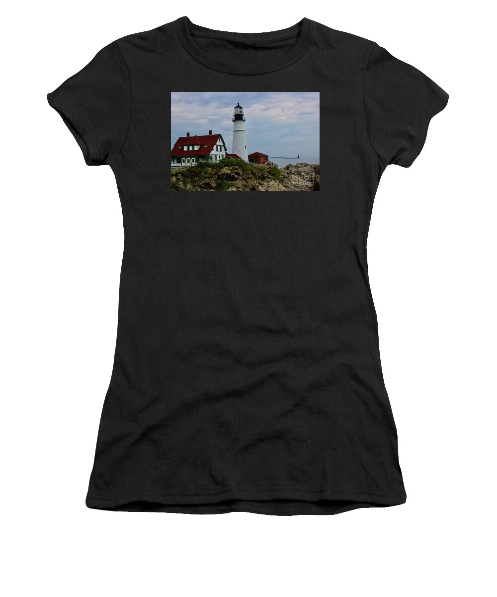 Maine Women's T-Shirt featuring the pyrography Portland Headlight #4 by Annamaria Frost