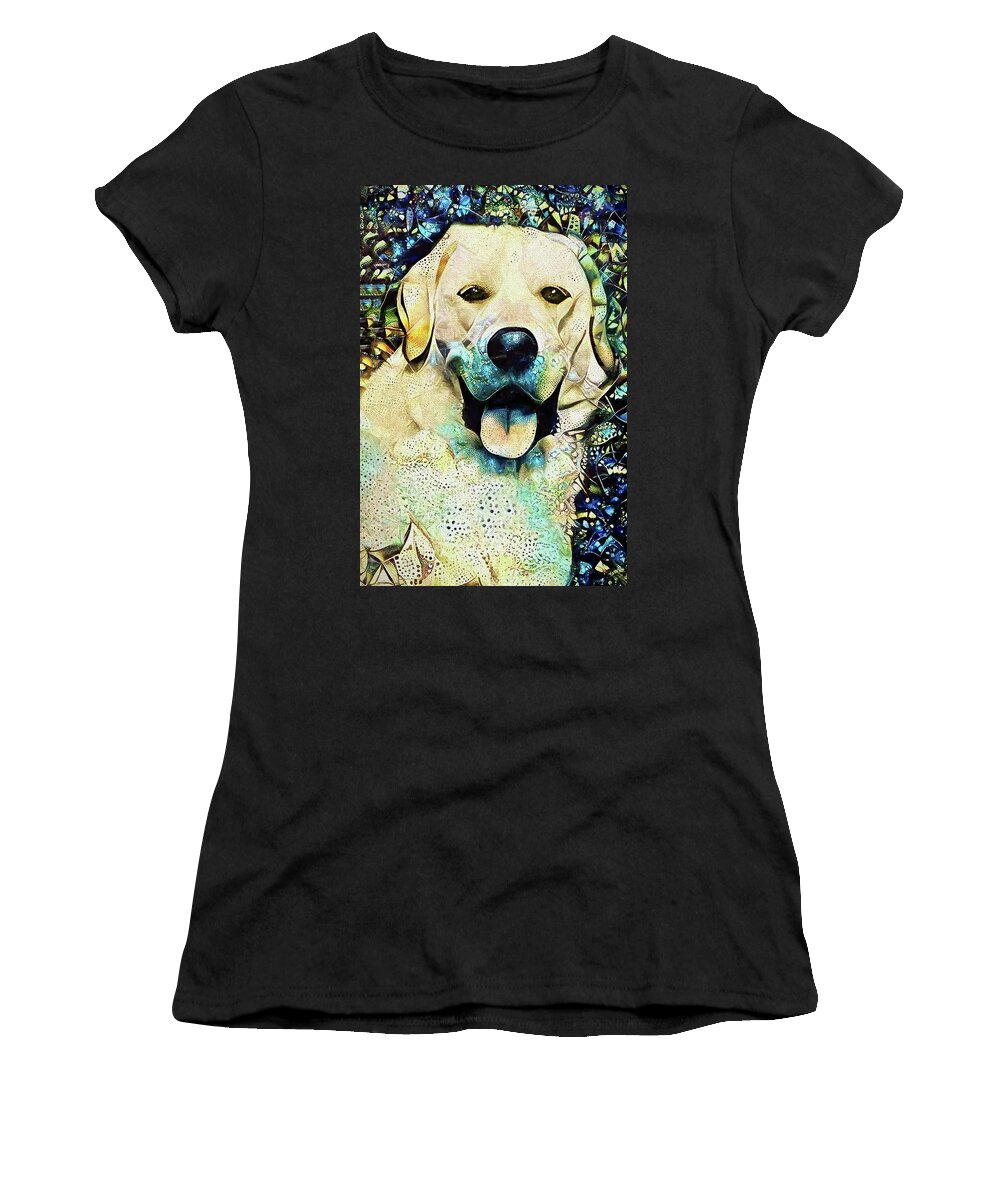 Yellow Lab Great Pyrenees Women's T-Shirt featuring the mixed media A Big Happy Dog by Peggy Collins