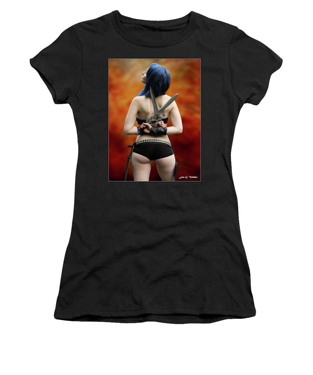 Girl Women's T-Shirt featuring the photograph A Girl And Her Knives by Jon Volden