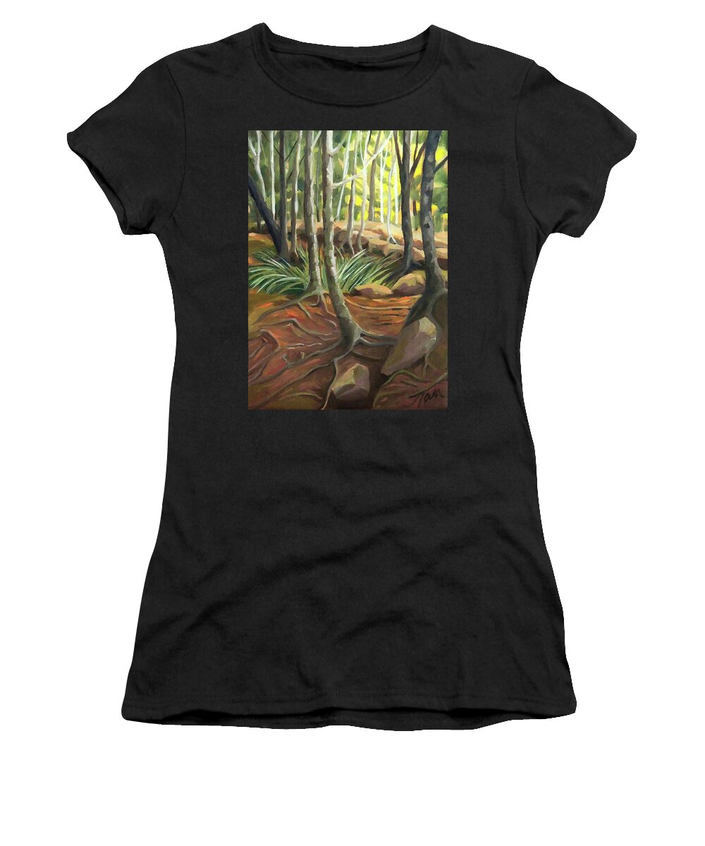 New Hampshire Women's T-Shirt featuring the painting A Rooted Path to the Clearing by Nancy Griswold