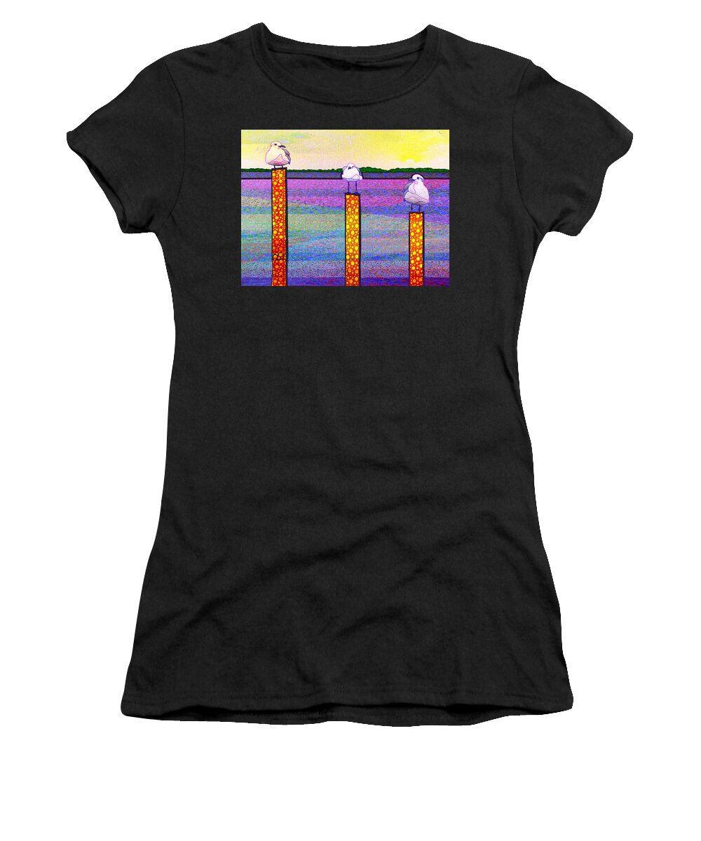 Beach Women's T-Shirt featuring the digital art A Trio Of Gulls by Rod Whyte