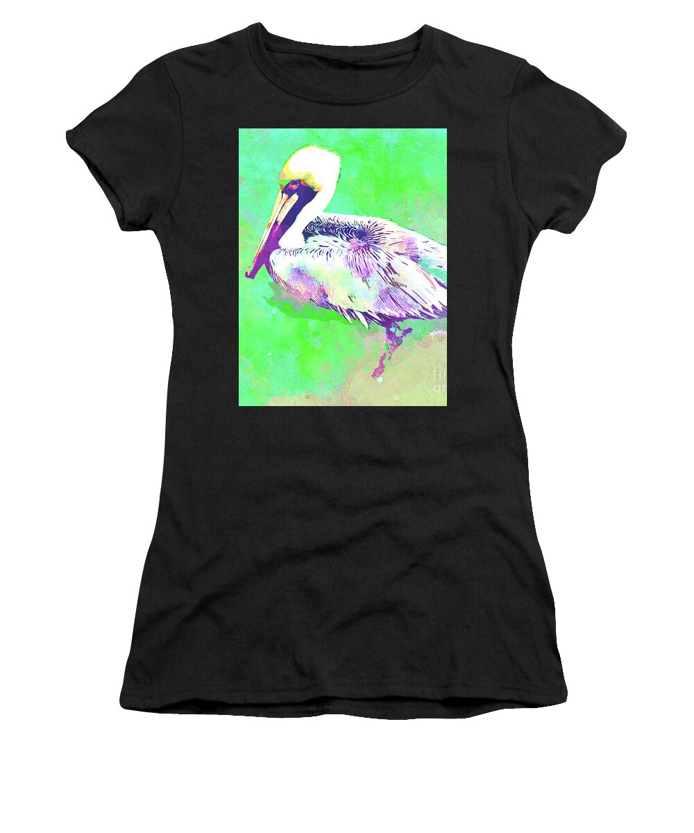 Florida Women's T-Shirt featuring the mixed media Abstract Watercolor - Florida Pelican by Chris Andruskiewicz