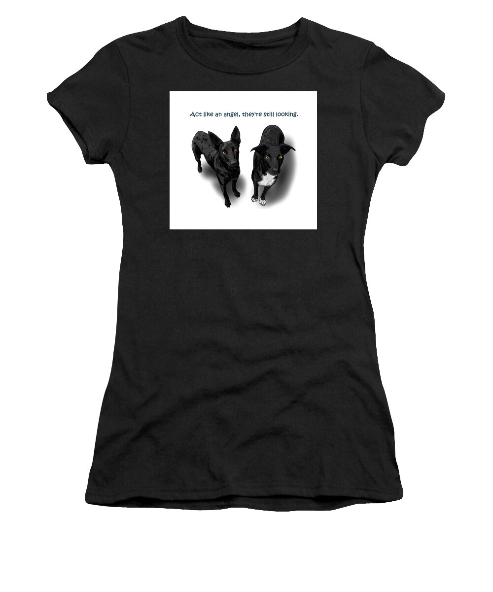 Act Like An Angel Women's T-Shirt featuring the drawing Act like an angel by Joan Stratton