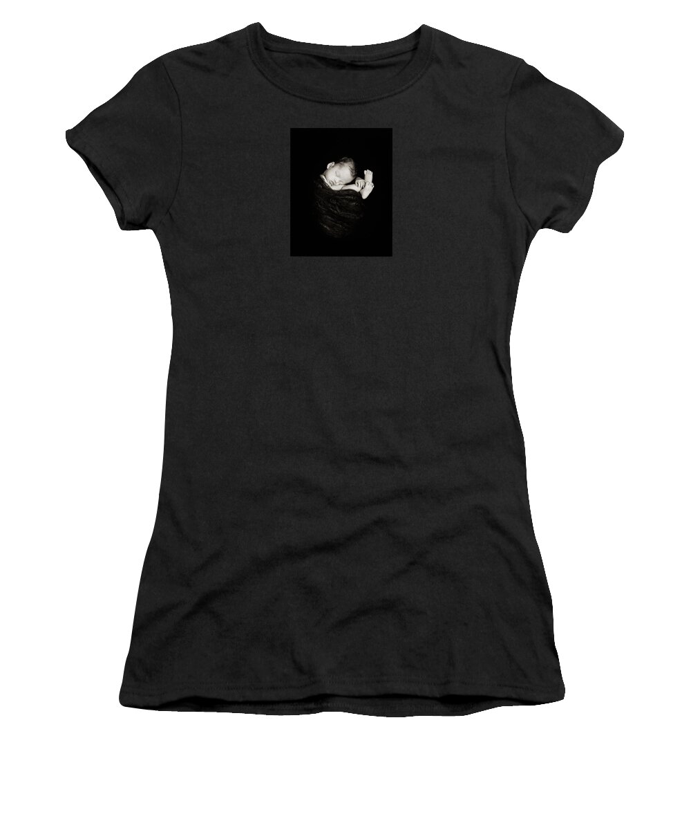Black & White Women's T-Shirt featuring the photograph Aiden in Black Silk by Anne Geddes