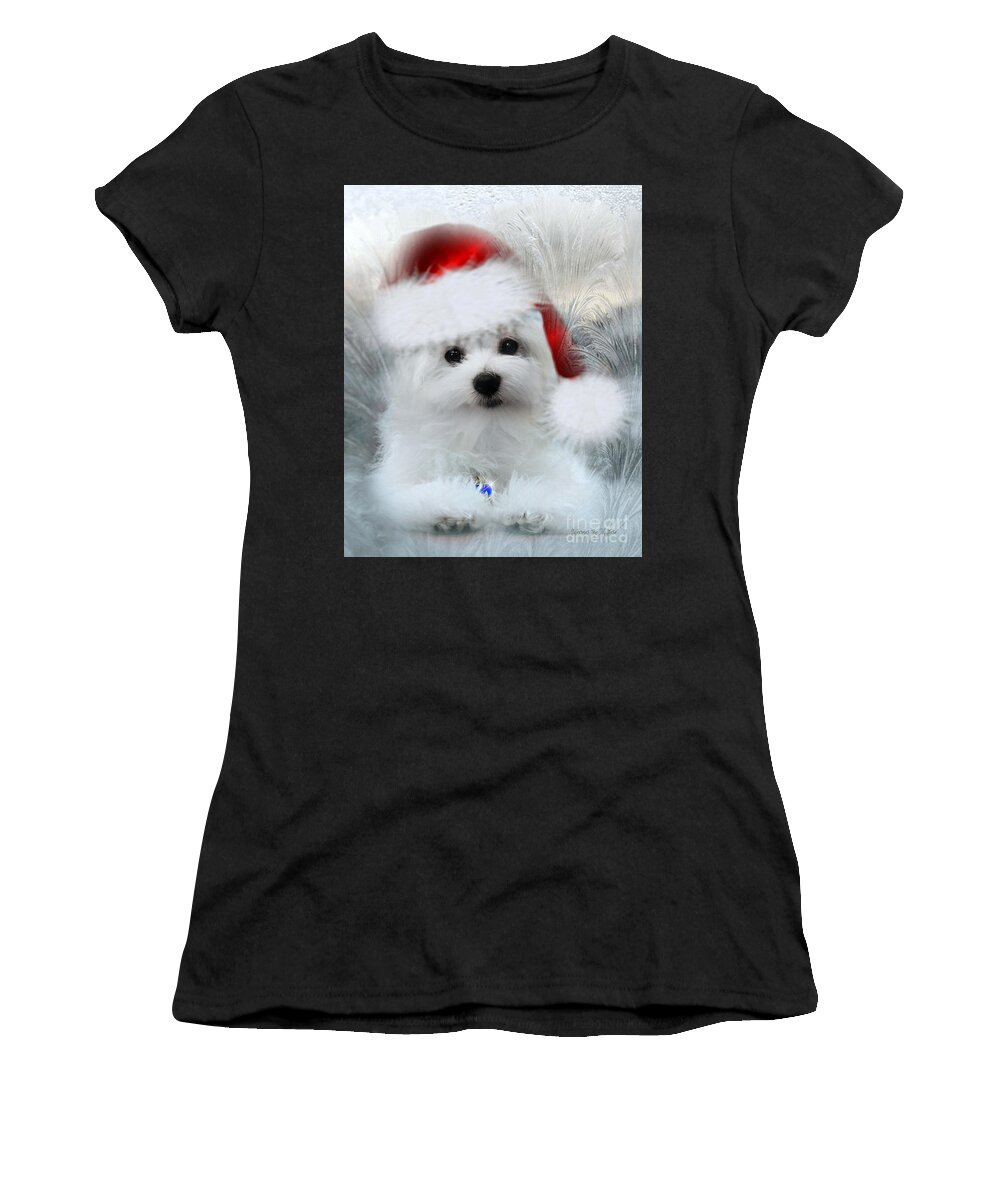 Maltese Dog Women's T-Shirt featuring the mixed media My Christmas Wish by Morag Bates
