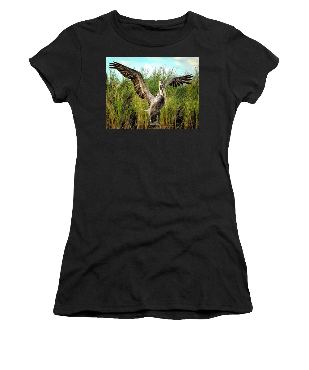 Pelican Women's T-Shirt featuring the photograph Almost landed by Don Durfee