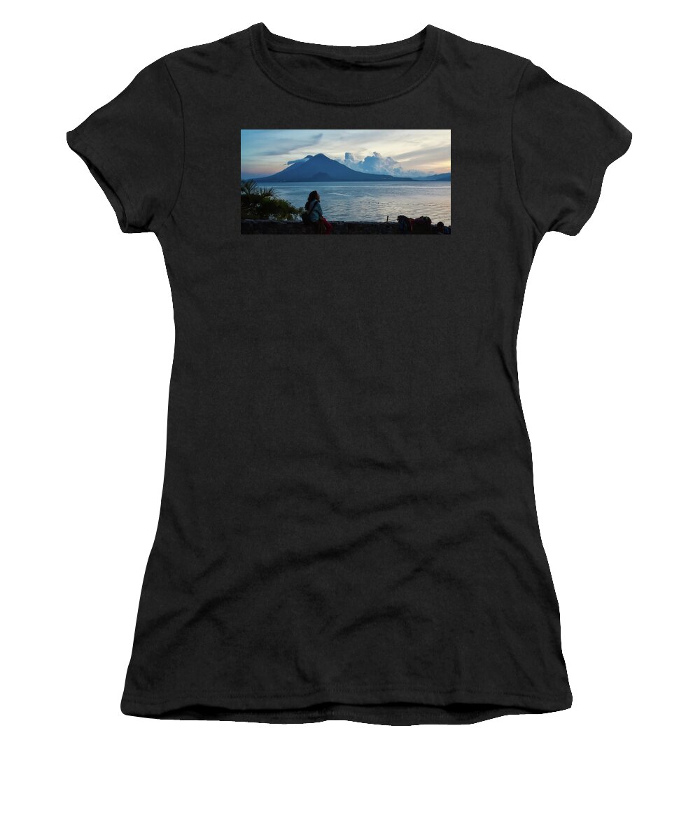Almost Night Women's T-Shirt featuring the photograph Almost night on Lake Atitlan, Guatemala by Tatiana Travelways
